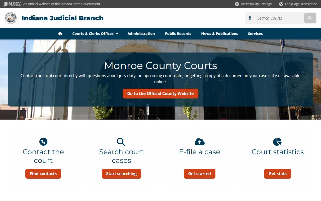 Indiana courts page for Monroe County criminal court records