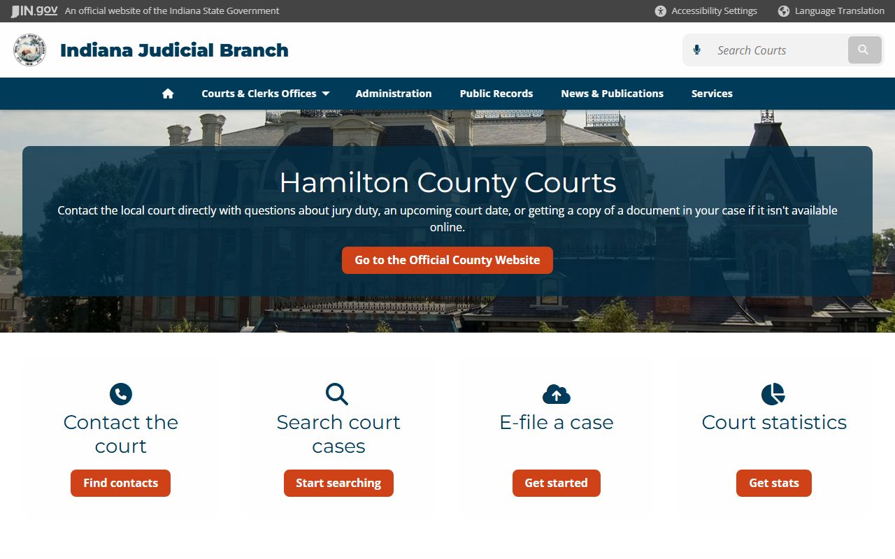 Indiana courts page for Hamilton County criminal court records