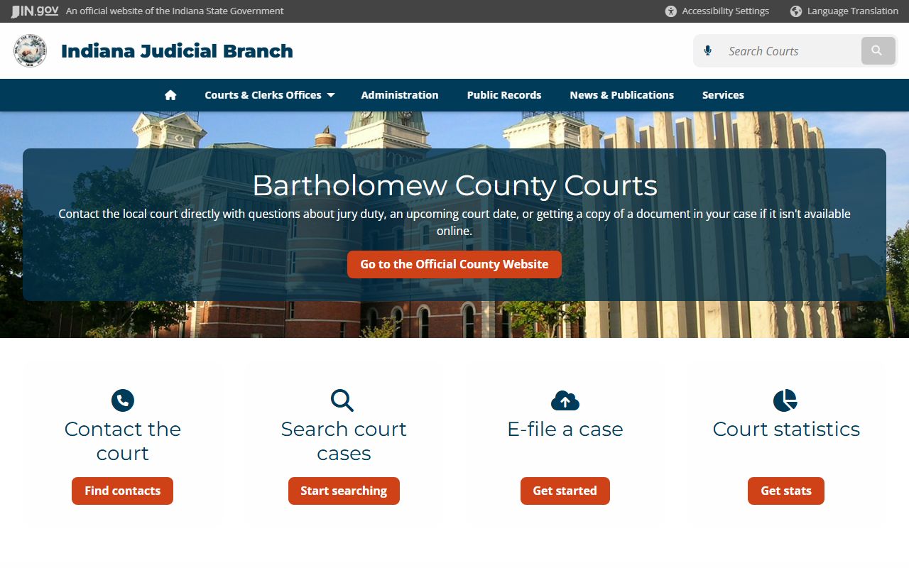 Indiana courts page for Bartholomew County criminal court records
