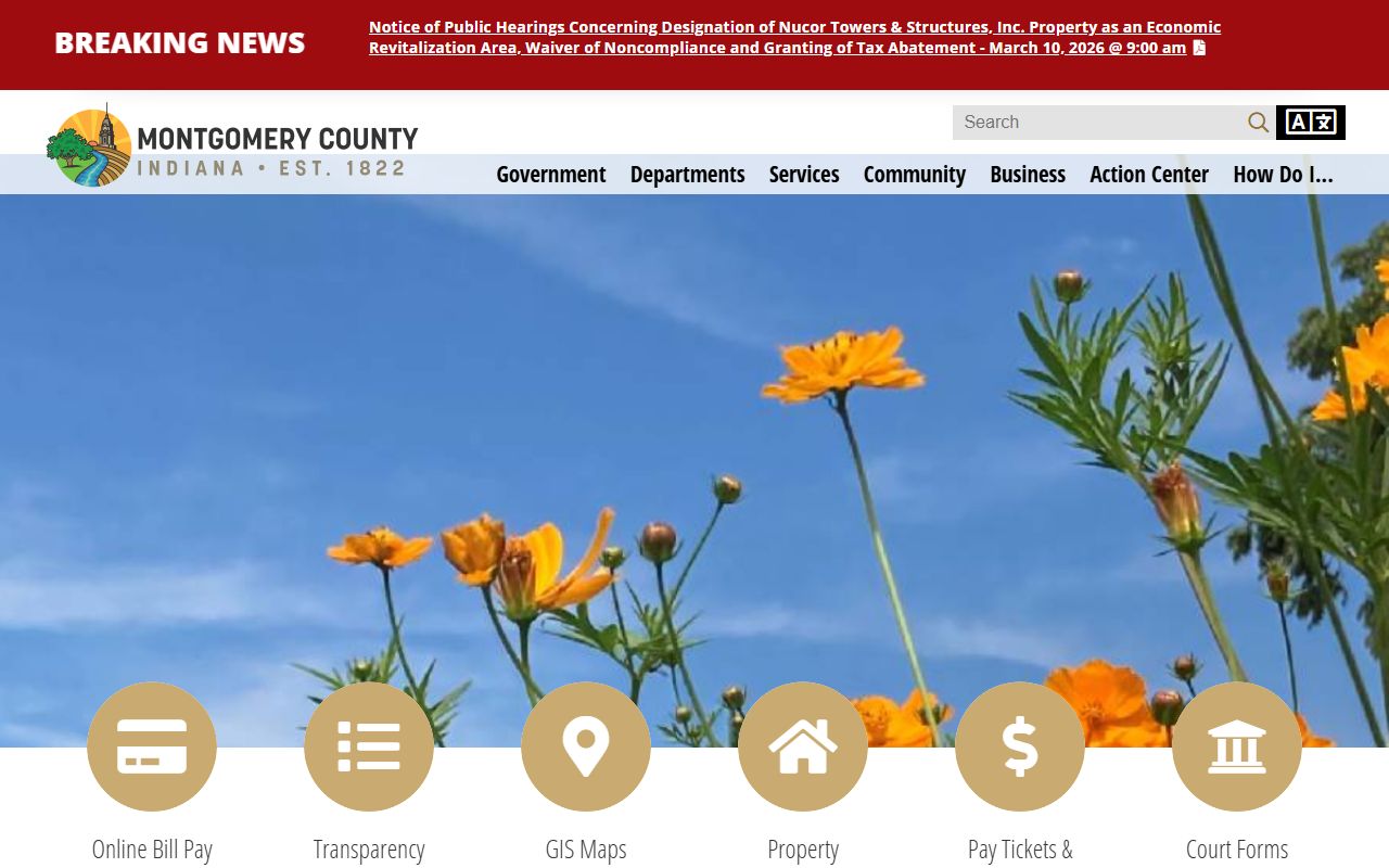 Montgomery County government website for Crawfordsville criminal court records