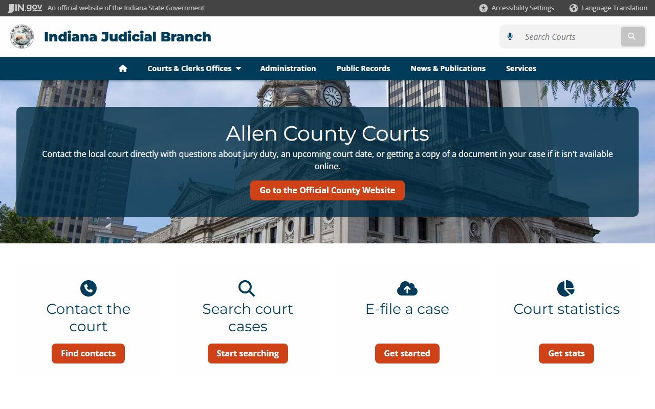 Indiana courts page for Allen County criminal court records