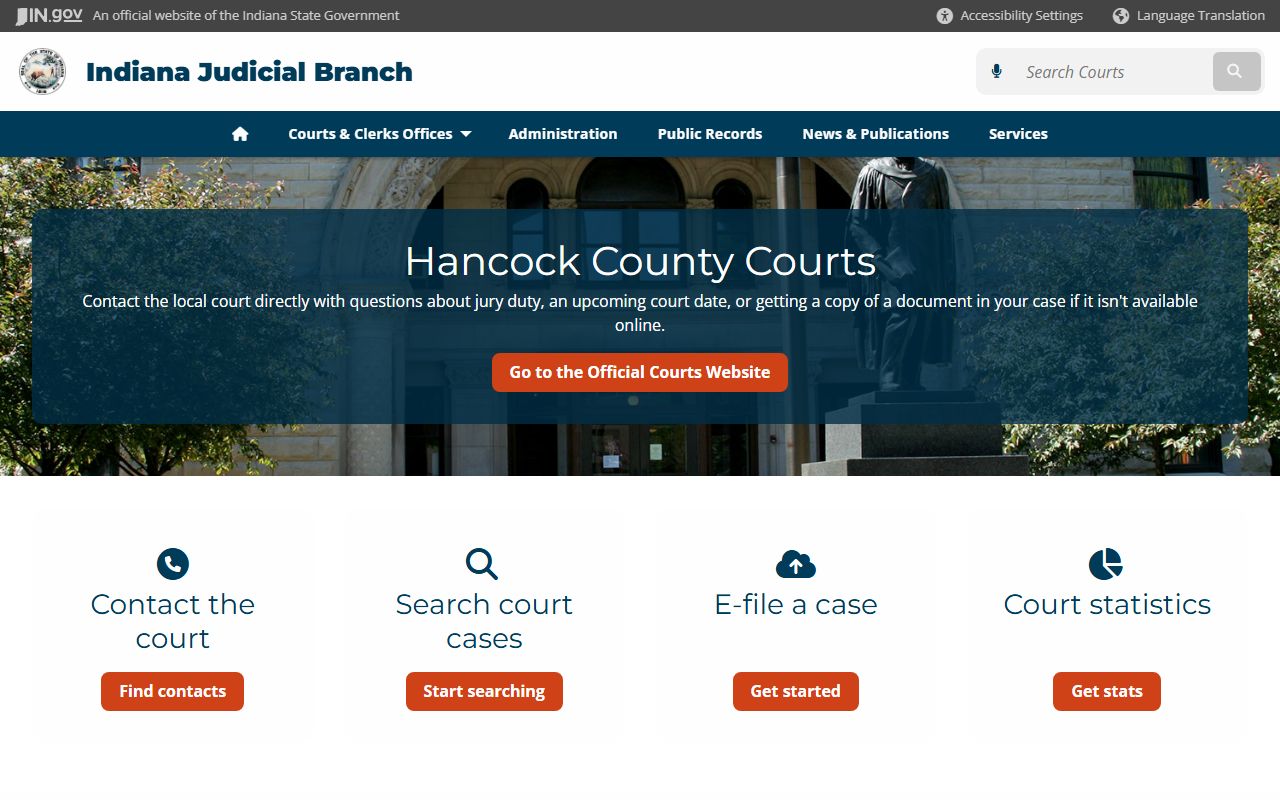 Indiana courts page for Hancock County criminal court records