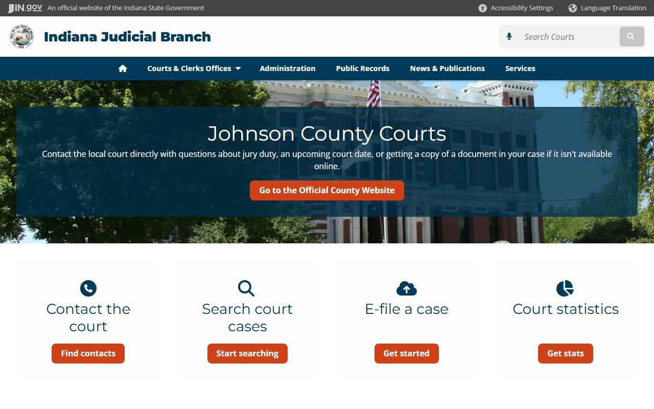 Indiana courts page for Johnson County criminal court records