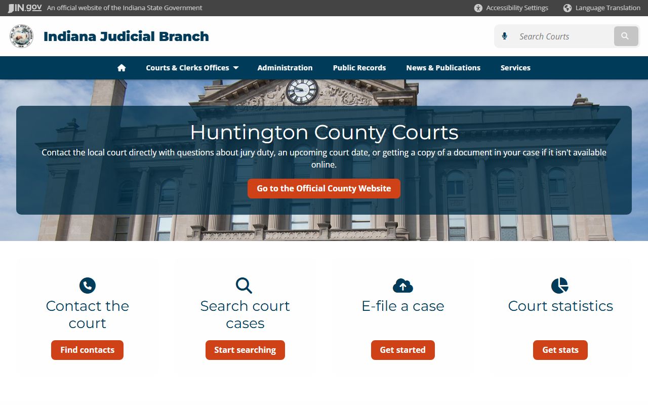Indiana courts page for Huntington County criminal court records