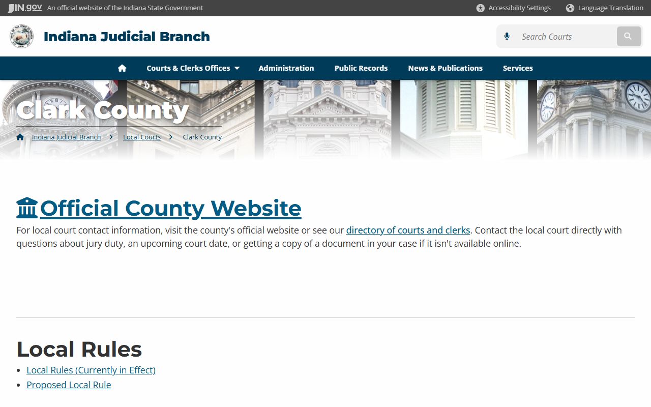 Indiana courts page for Clark County criminal court records