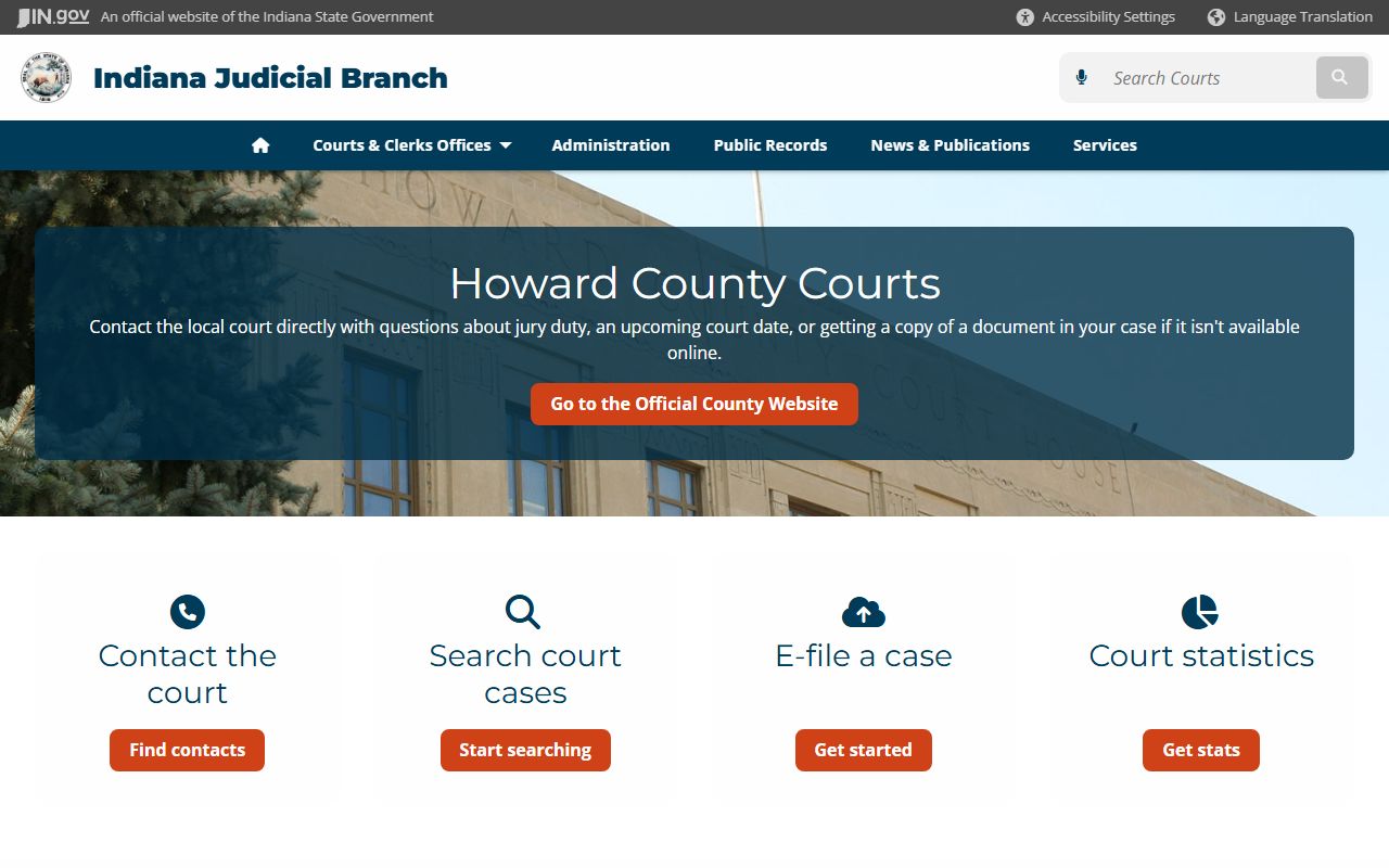 Indiana courts page for Howard County criminal court records