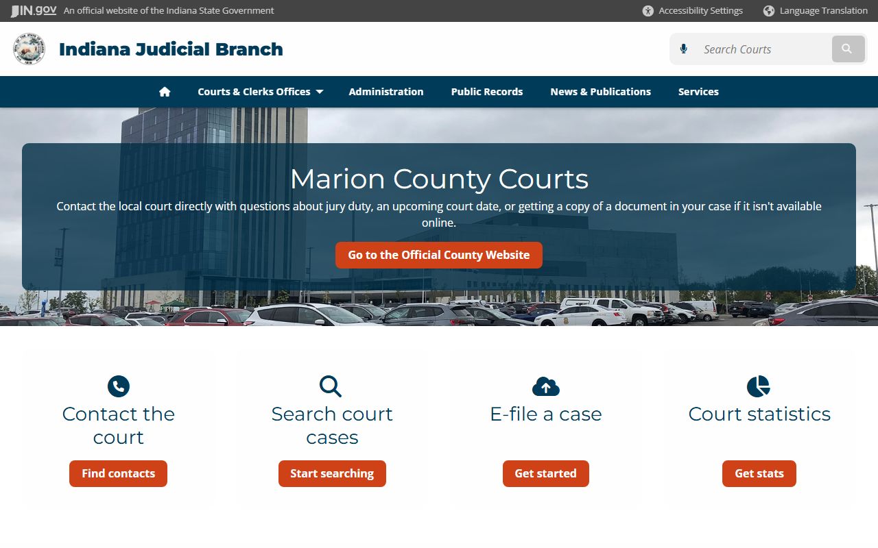 Indiana courts page for Marion County criminal court records