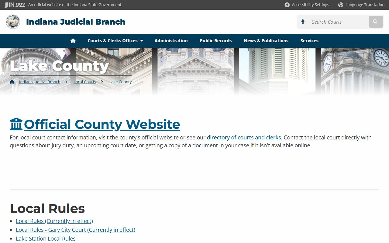 Indiana courts page for Lake County criminal court records