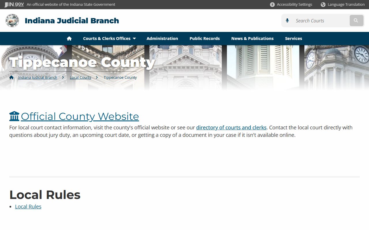 Indiana courts page for Tippecanoe County criminal records