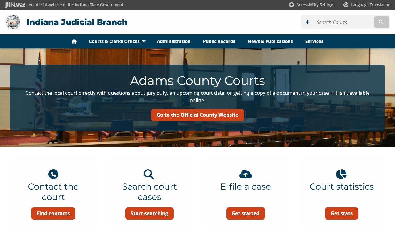 Indiana state judicial page for Adams County criminal court records