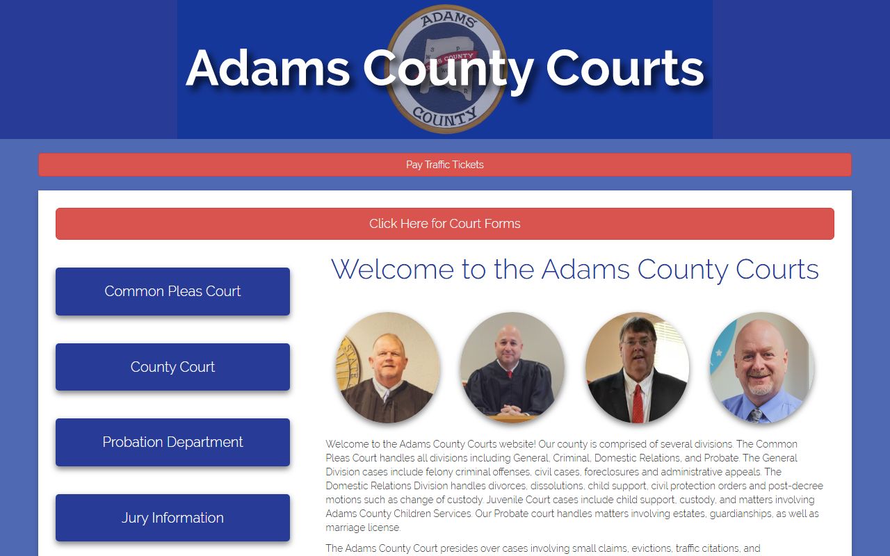 Adams County Courts website for criminal court records information