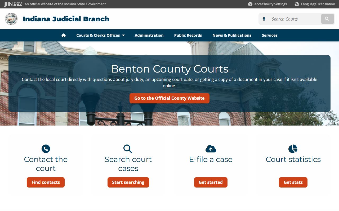 Indiana courts page for Benton County criminal court records