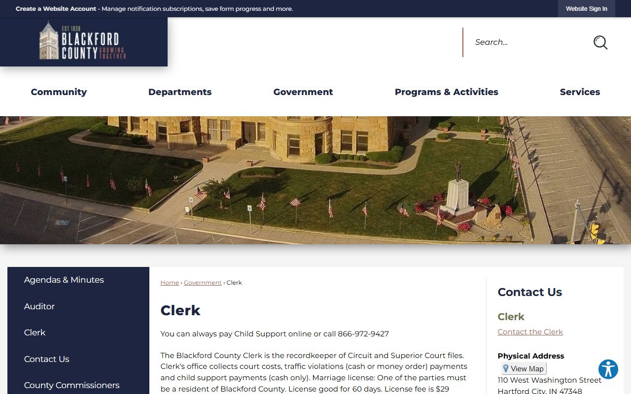 Blackford County Clerk's Office criminal court records details