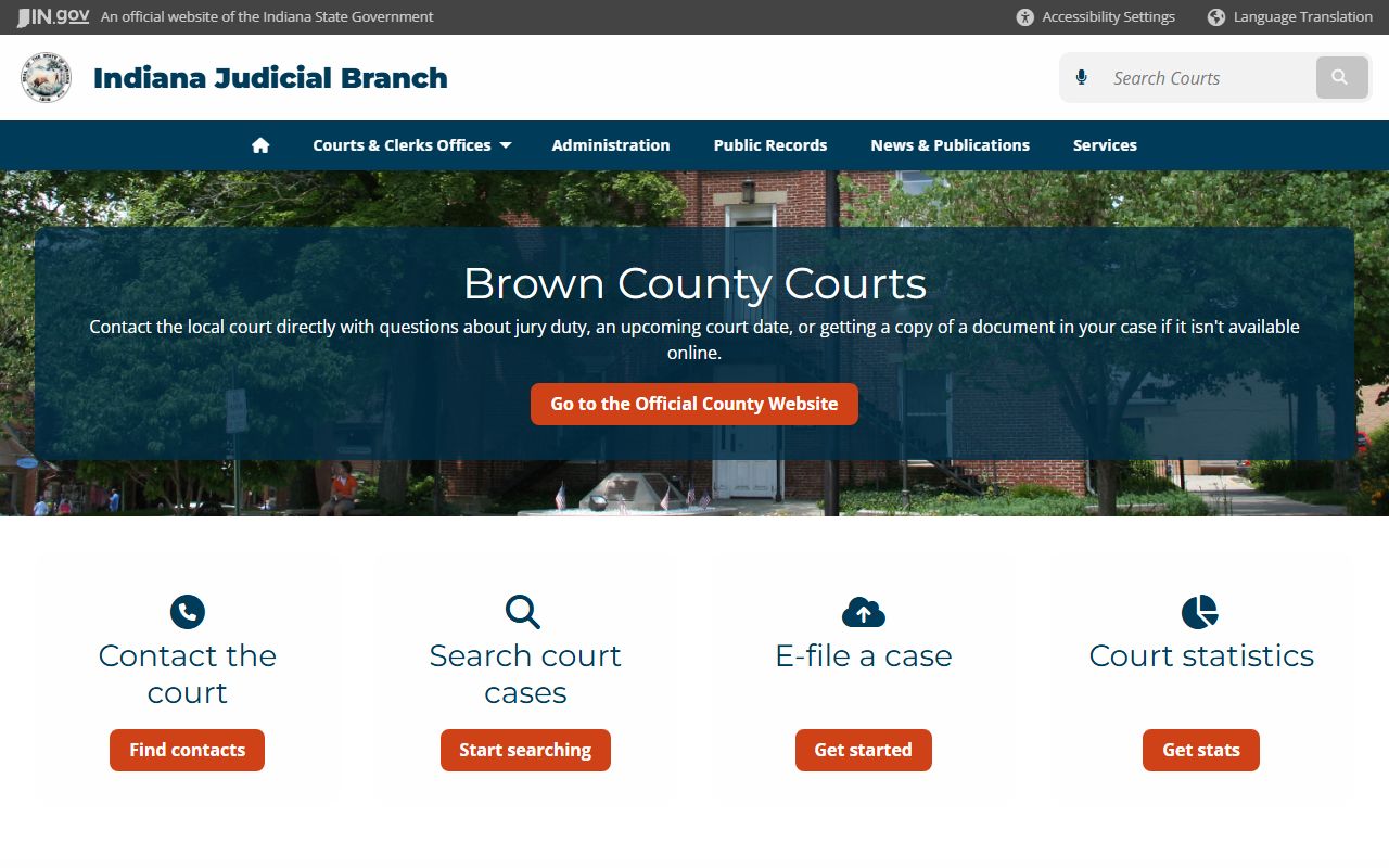 Indiana courts page for Brown County criminal court records information