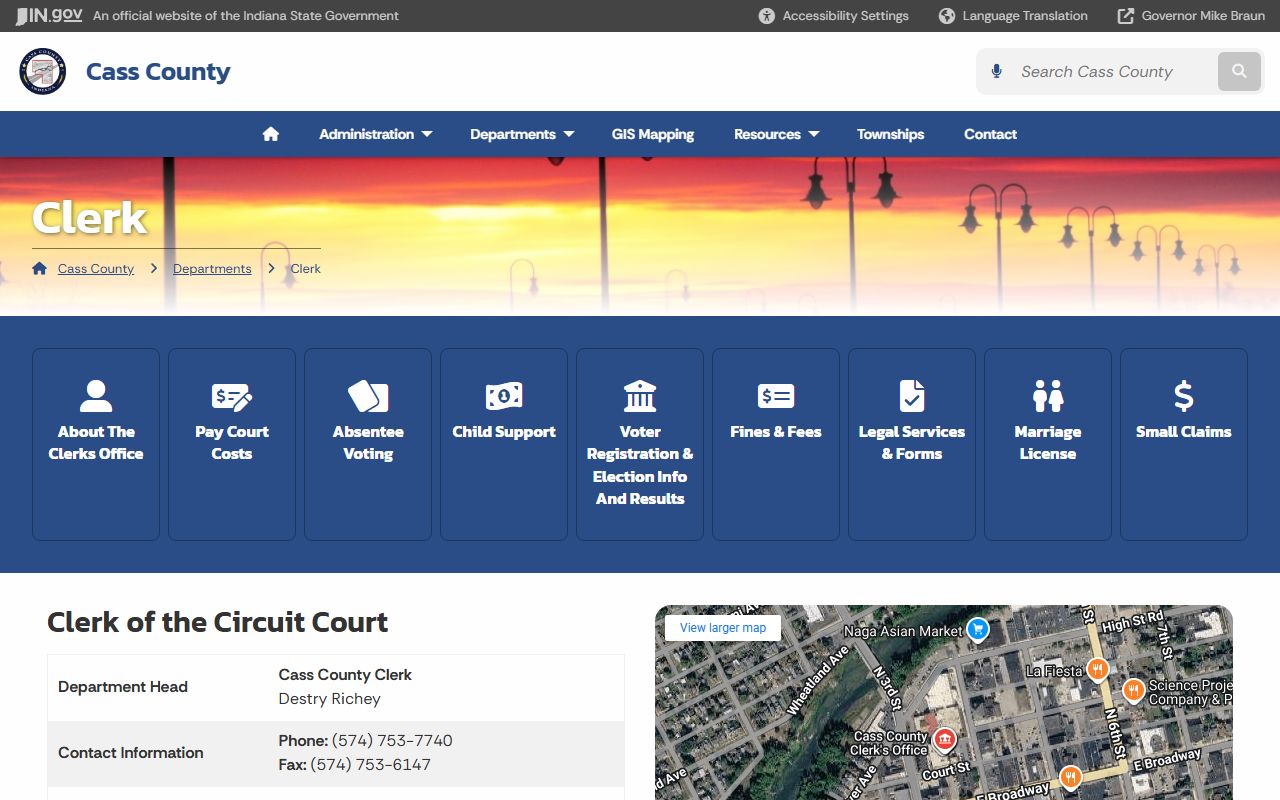 Cass County Clerk department page showing e-filing rules for criminal court records