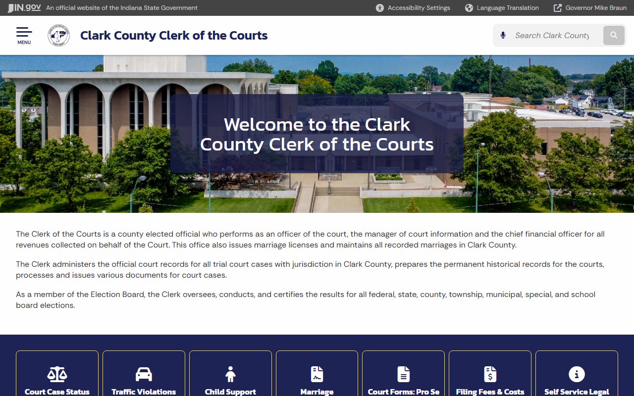 Clark County Clerk of Courts page for criminal court records services