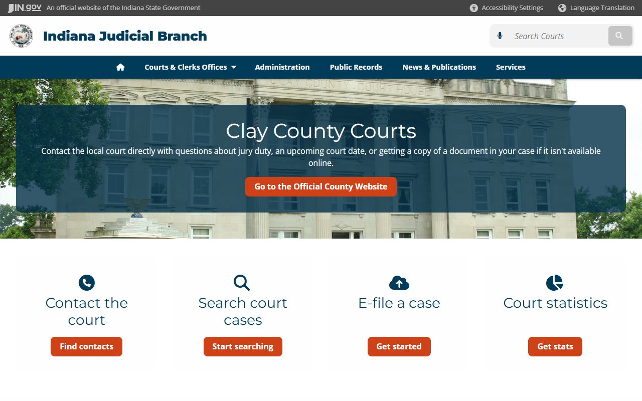 Indiana state judicial page for Clay County criminal court records