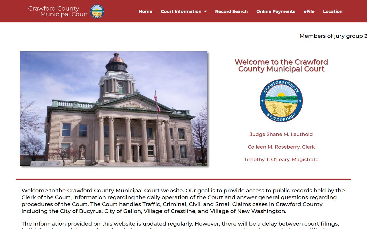 Crawford County Municipal Court website for criminal court records