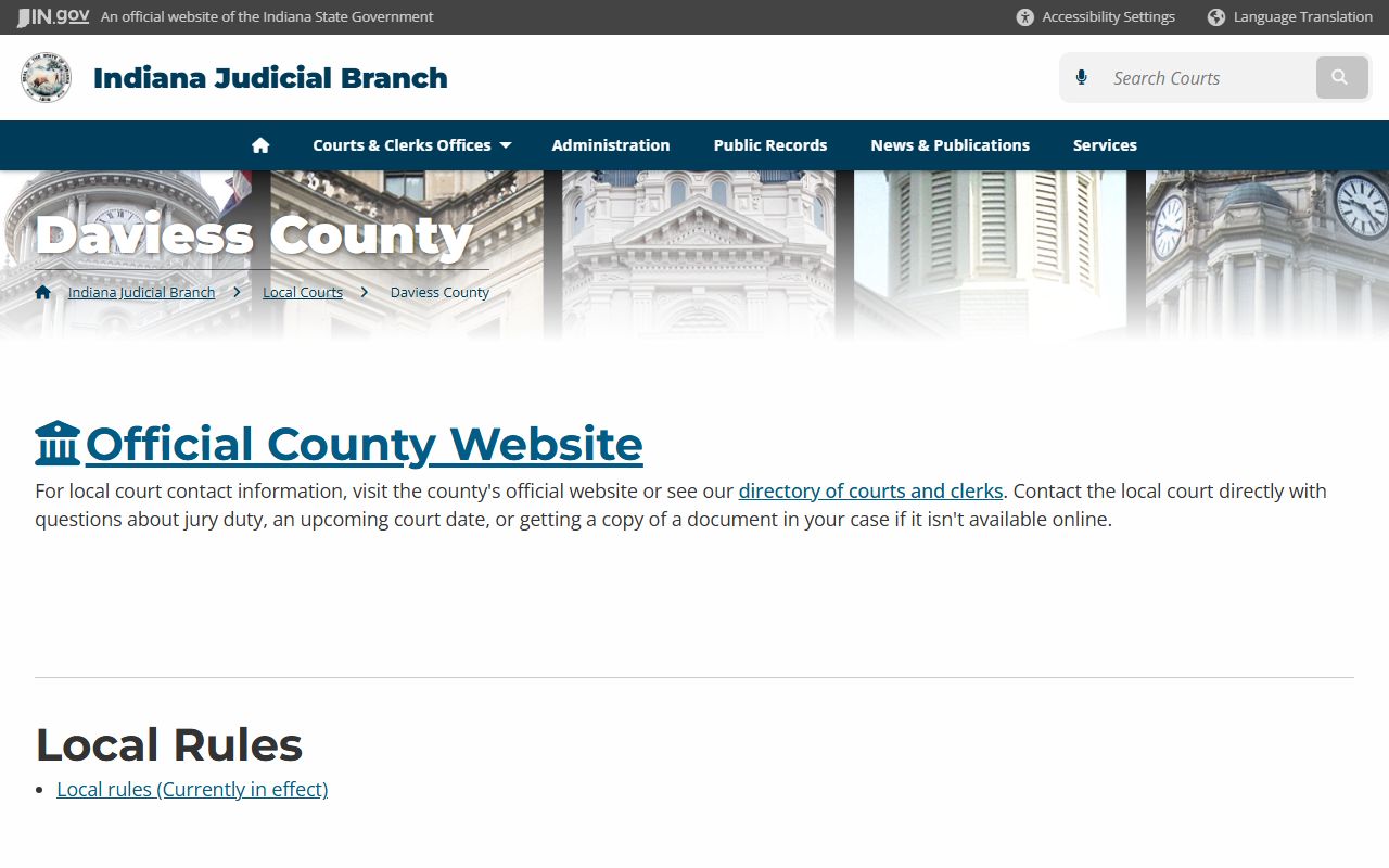 Indiana courts page for Daviess County criminal court records