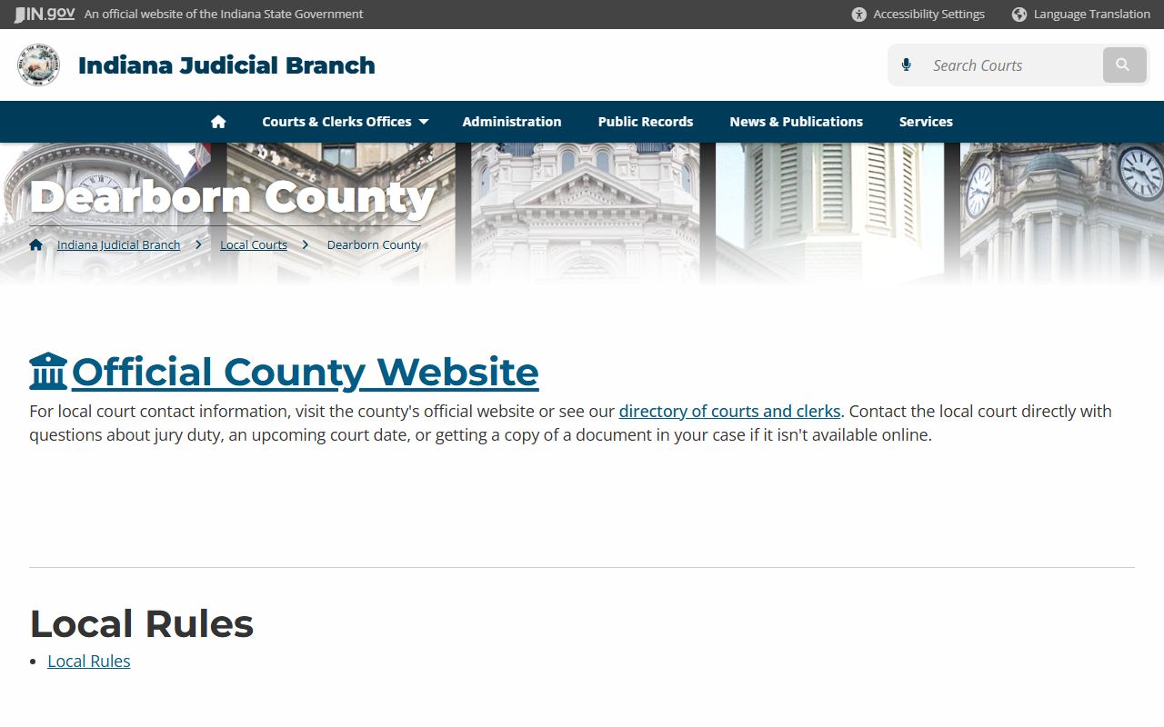 Indiana state judicial page for Dearborn County criminal court records