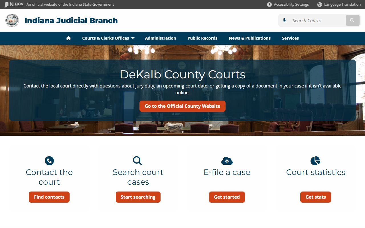 Indiana courts page for DeKalb County criminal court records