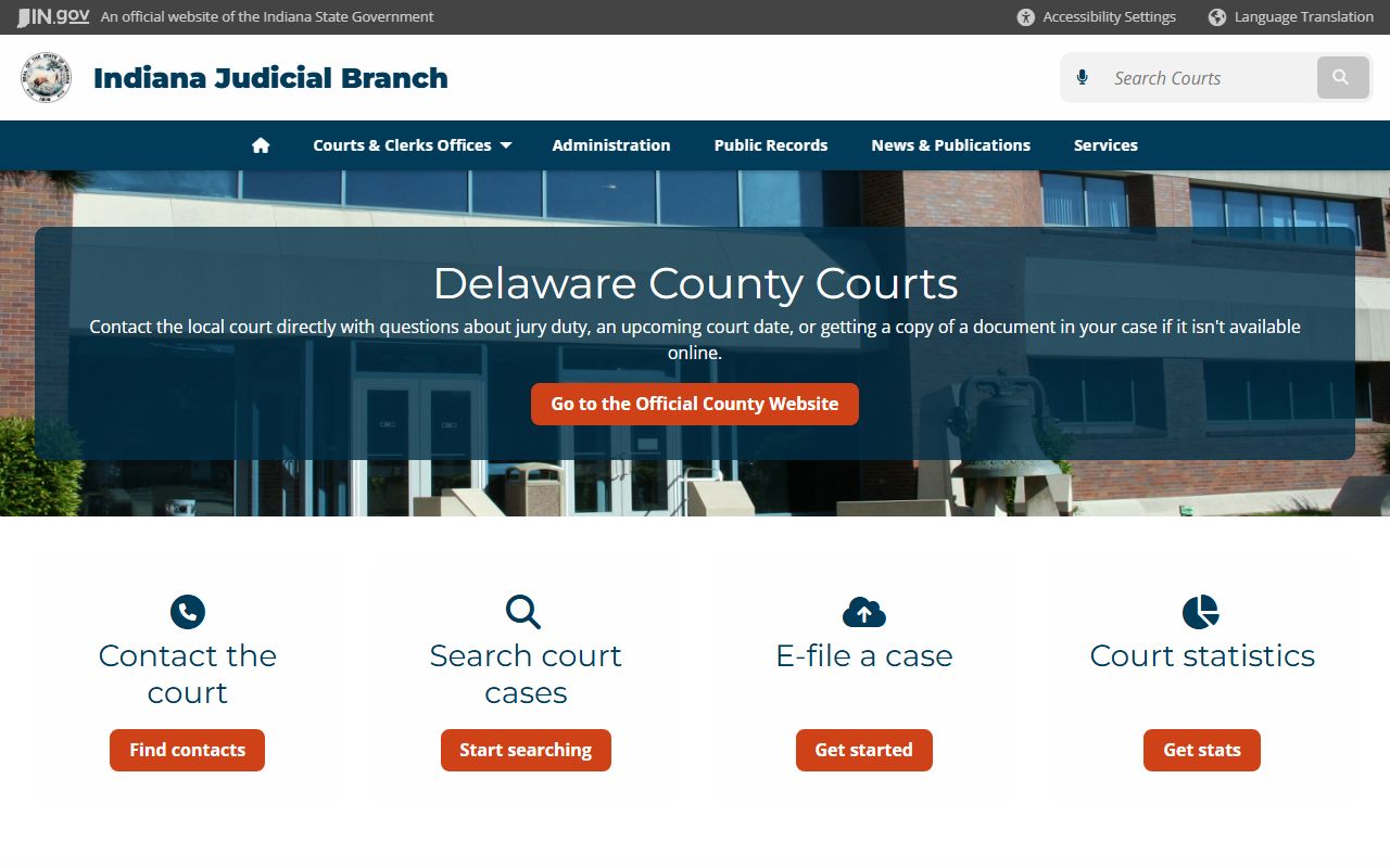 Indiana courts page for Delaware County criminal court records
