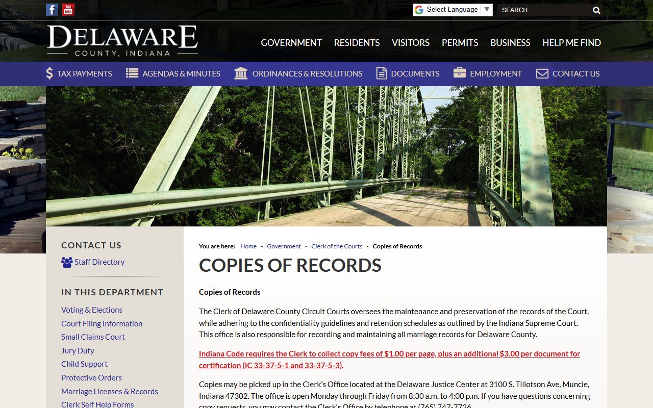 Delaware County copies of records page for criminal court records
