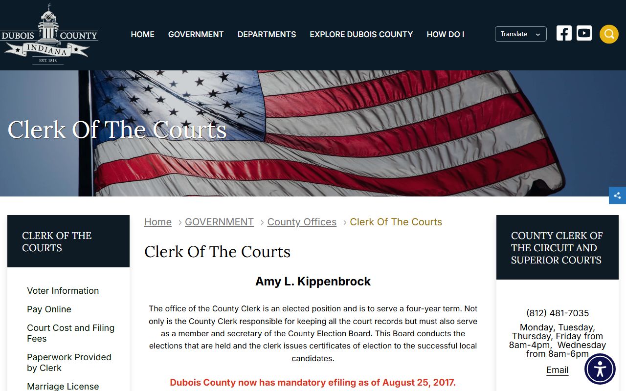 Dubois County Clerk of Courts office page for criminal court records