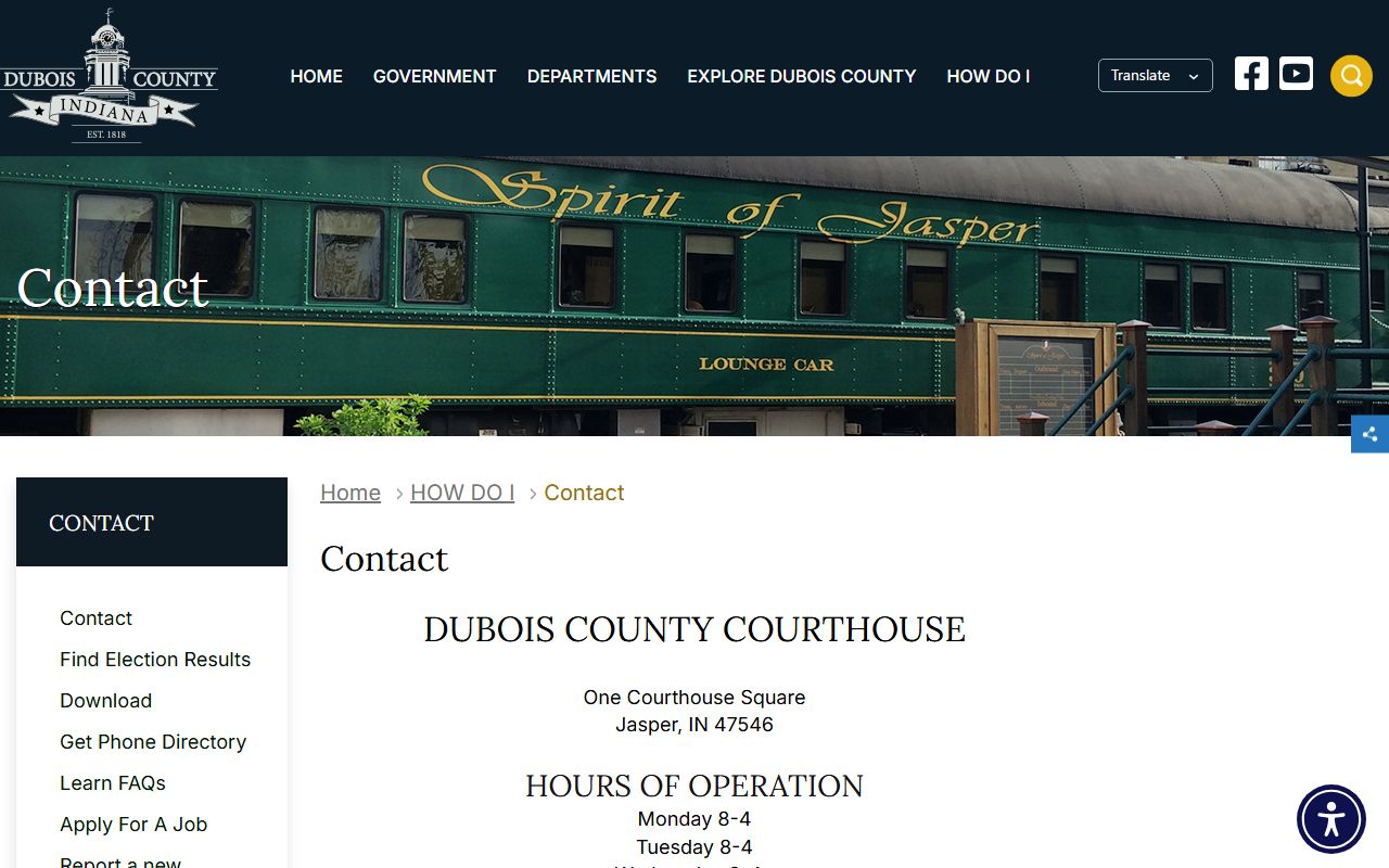Dubois County contact page for criminal court records inquiries