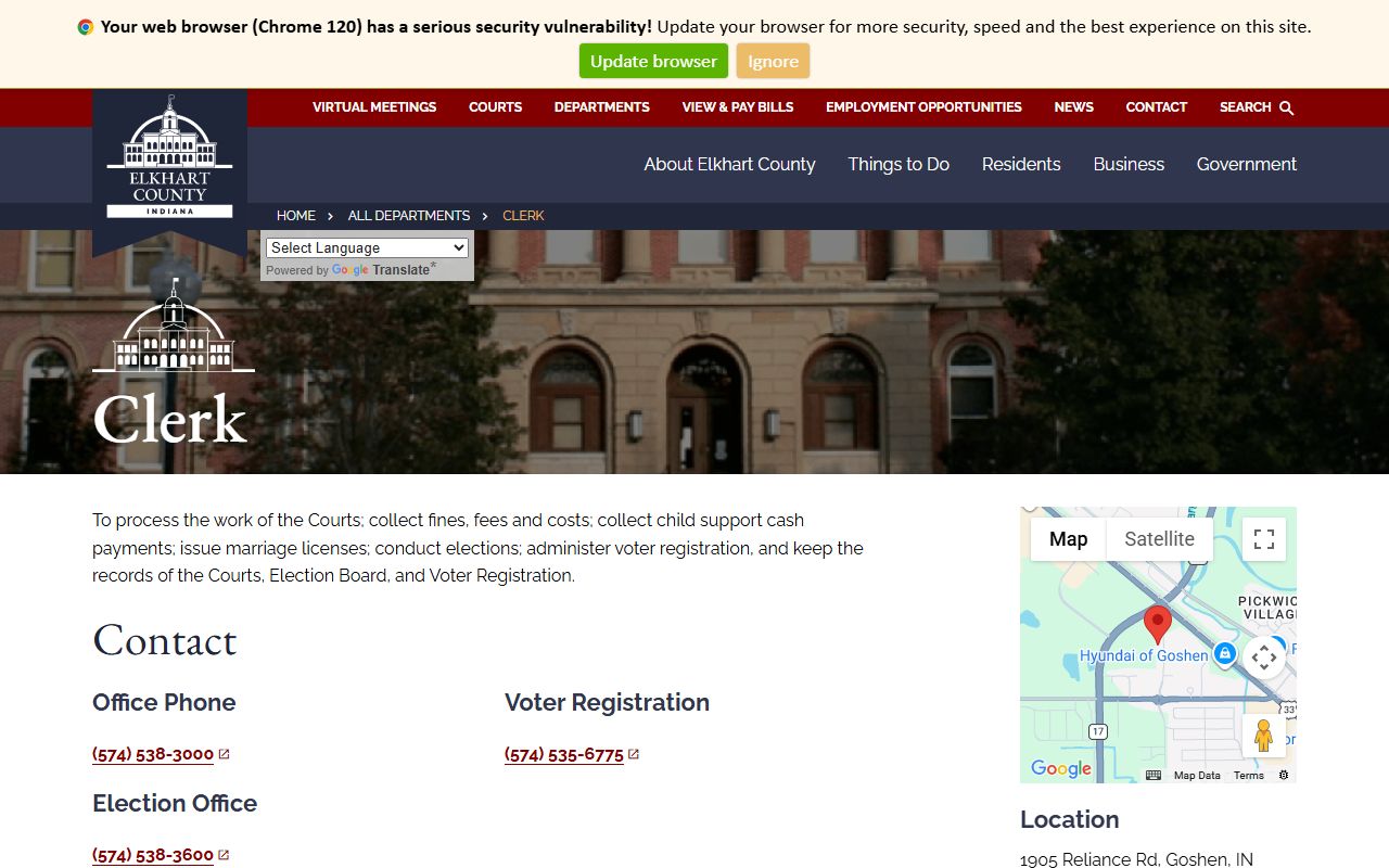 Elkhart County clerk department page for criminal court records