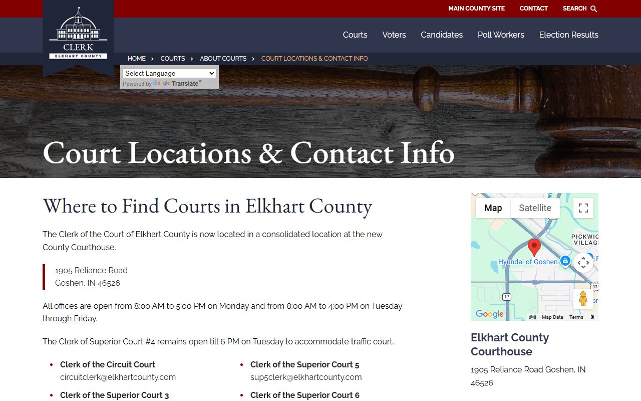 Elkhart County court locations for criminal court records