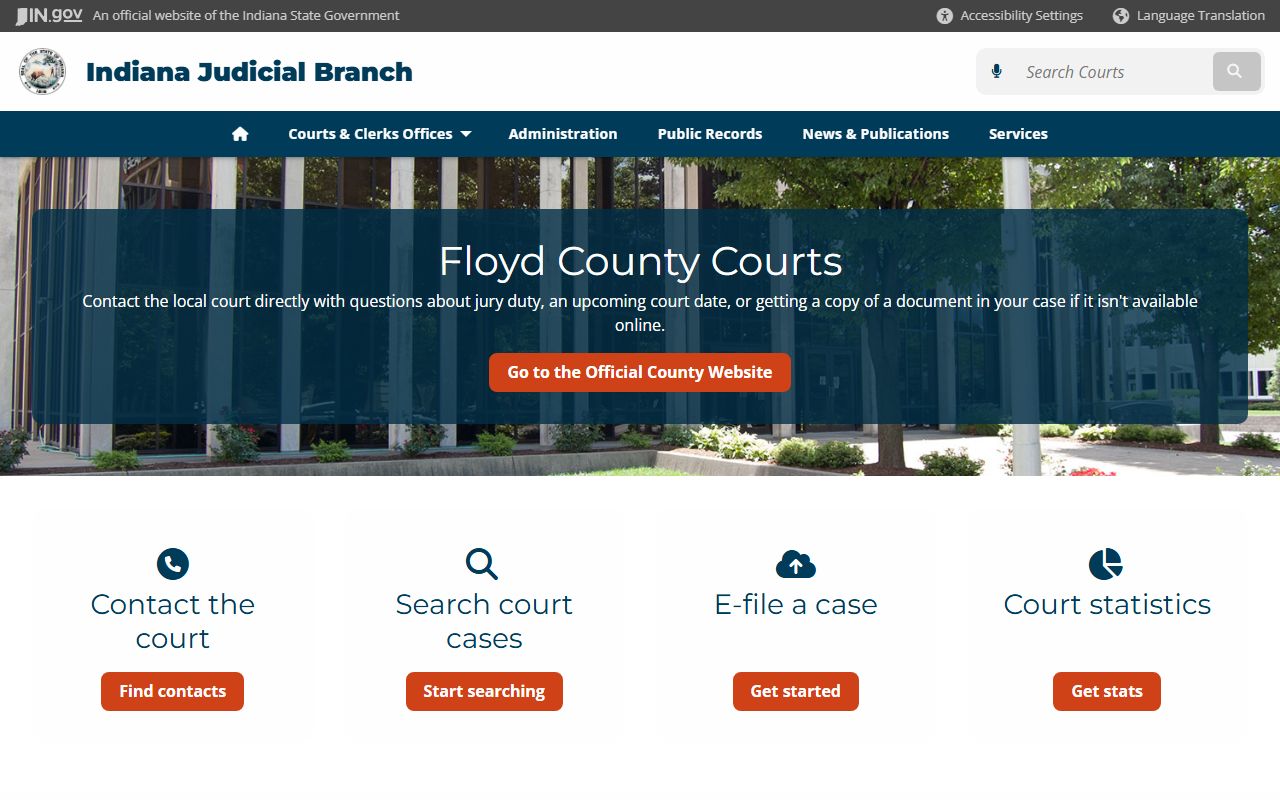 Indiana state judicial page for Floyd County criminal court records