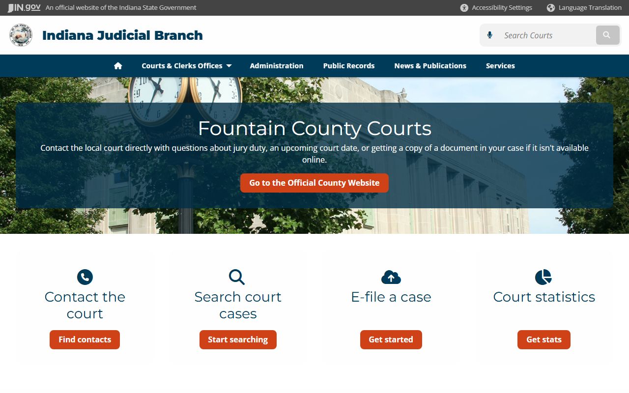 Indiana courts page for Fountain County criminal court records