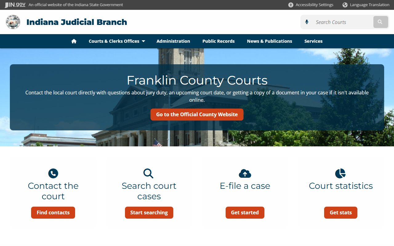 Indiana courts page for Franklin County criminal court records