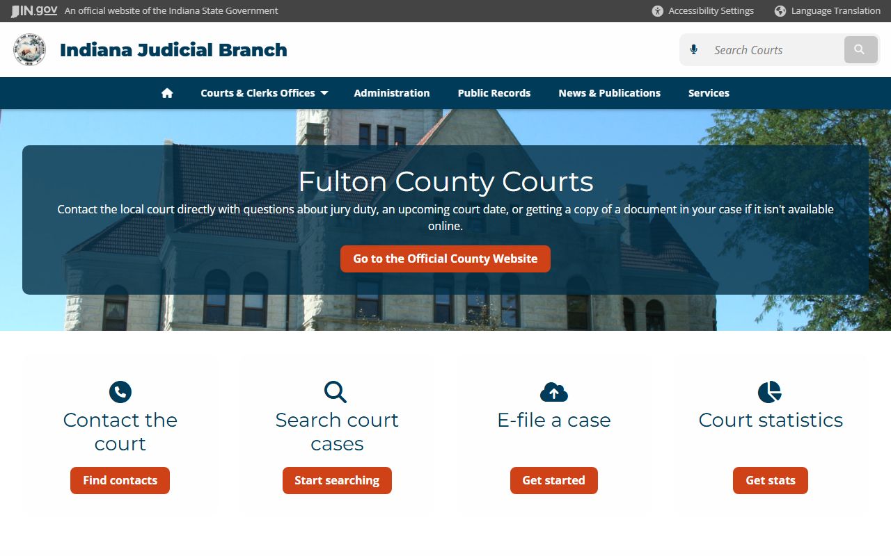 Indiana courts page for Fulton County criminal court records