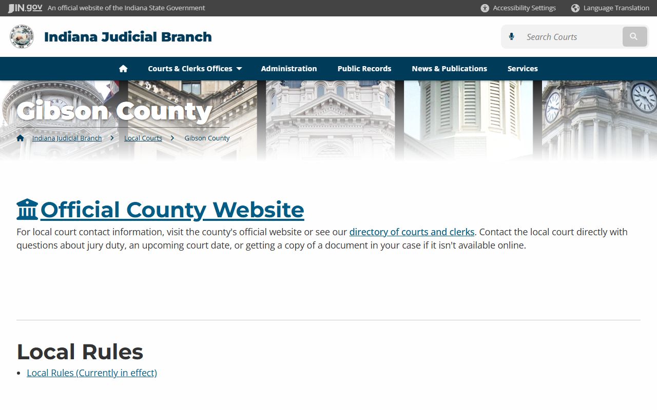 Indiana courts page for Gibson County criminal court records