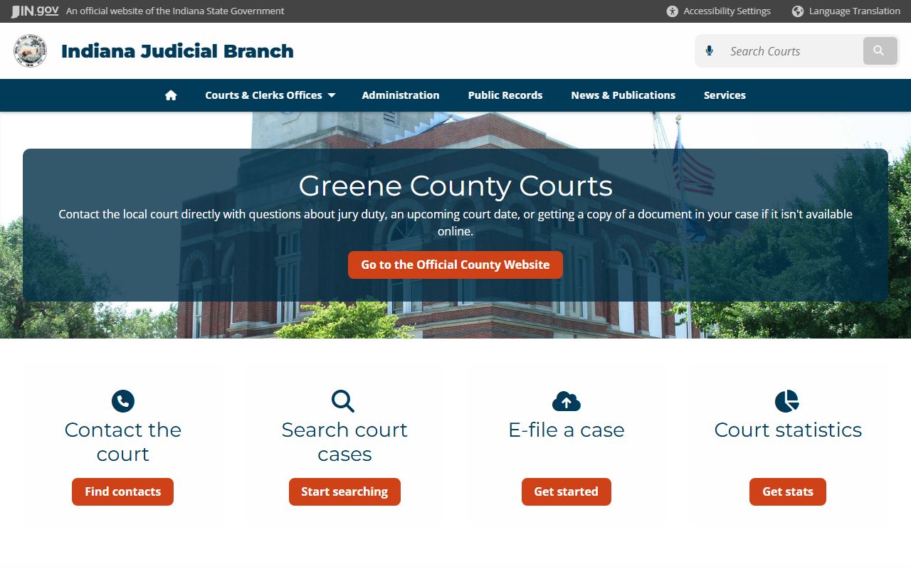 Indiana courts page for Greene County criminal court records
