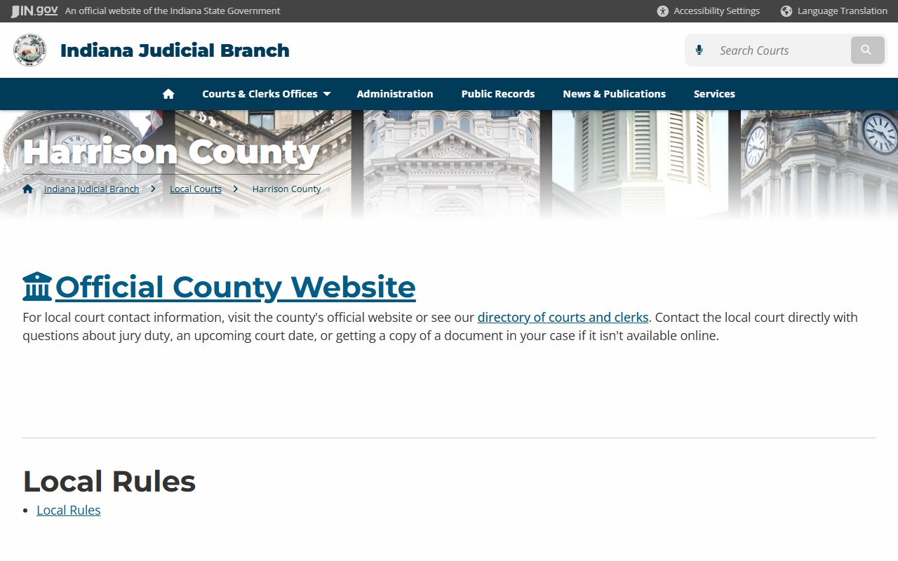 Indiana courts page for Harrison County criminal court records