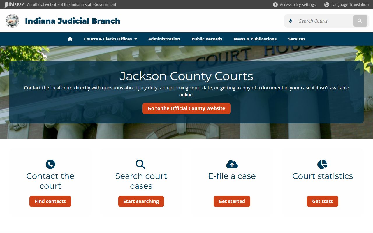State judicial page for Jackson County criminal court records