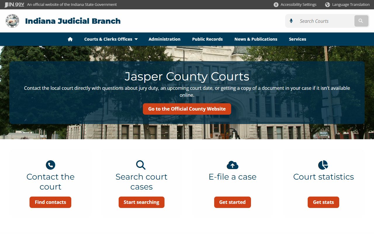 Indiana courts page for Jasper County criminal court records