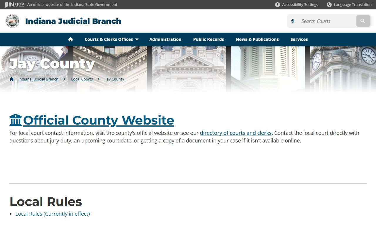 Indiana courts page for Jay County criminal court records