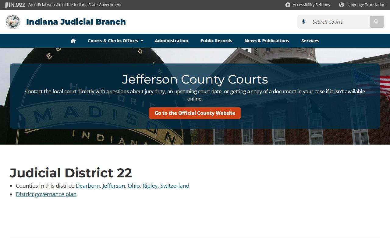 State judicial page for Jefferson County criminal court records