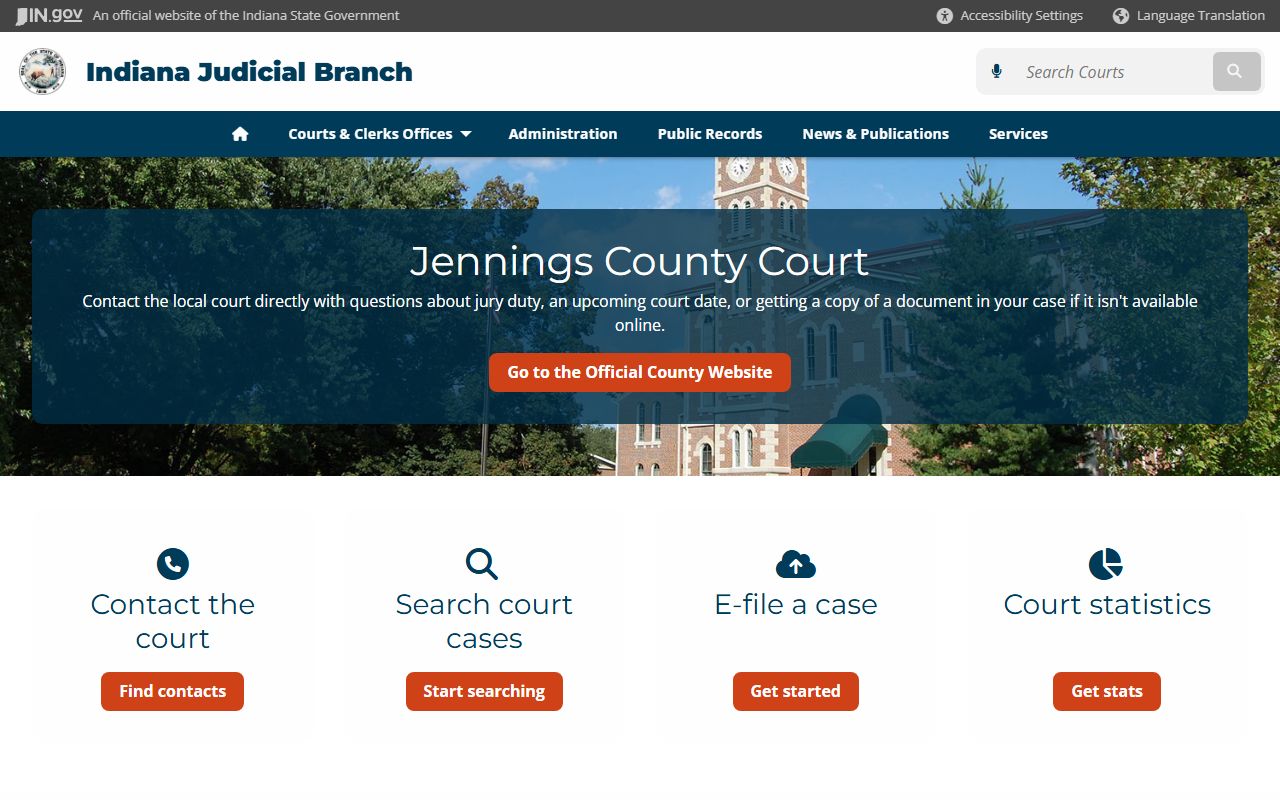 State judicial page for Jennings County criminal court records