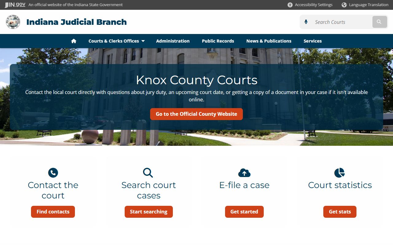 Indiana courts page for Knox County criminal court records