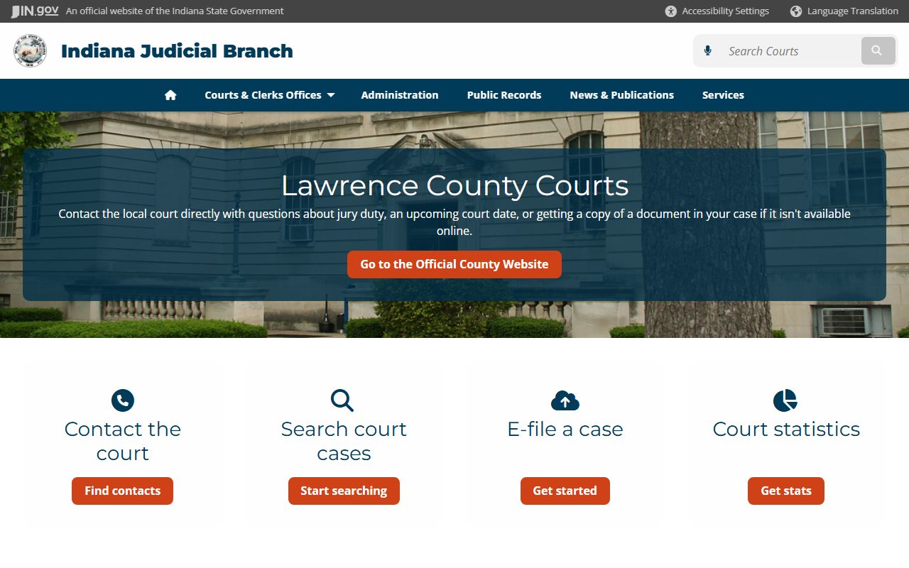 Indiana courts page for Lawrence County criminal court records