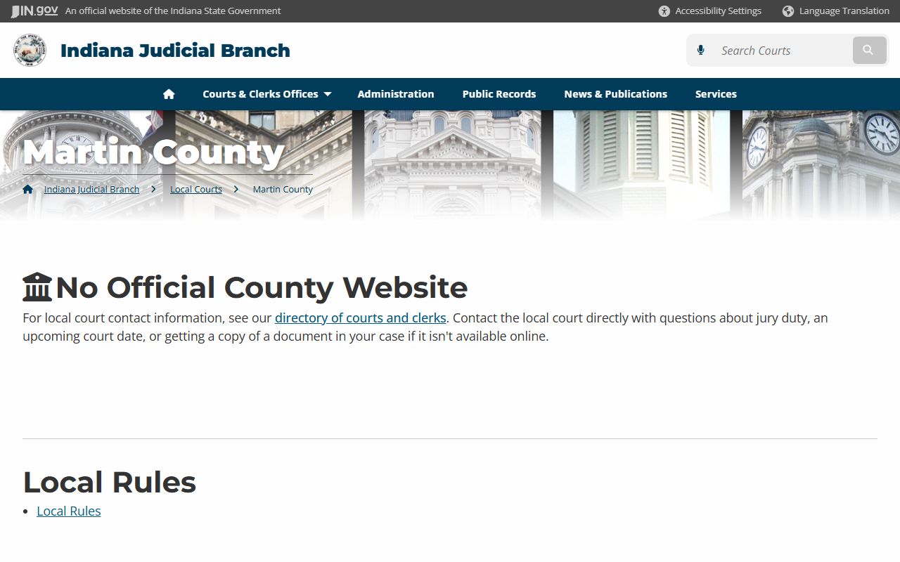 Indiana state judicial page for Martin County criminal court records