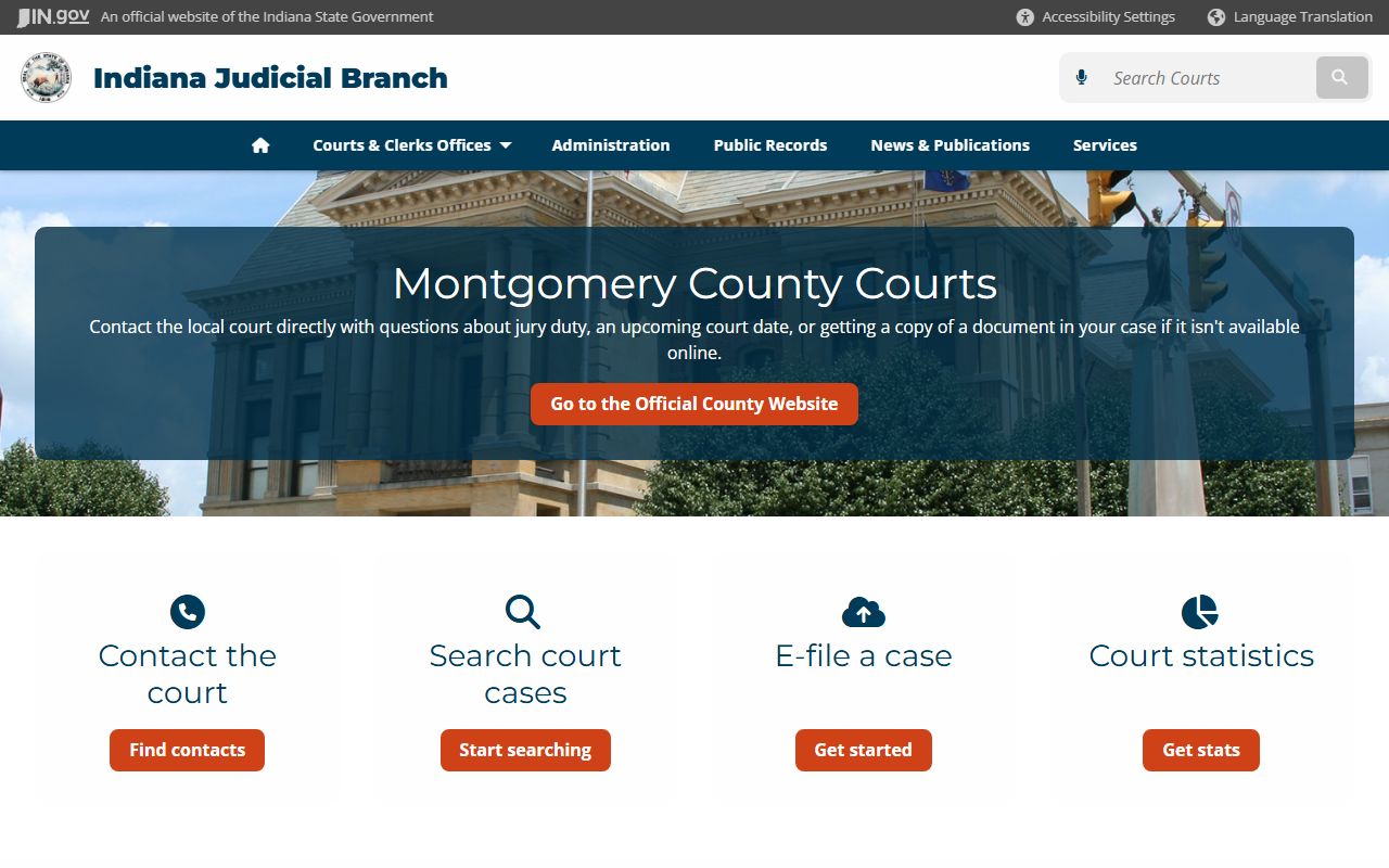 Indiana state judicial page for Montgomery County criminal court records