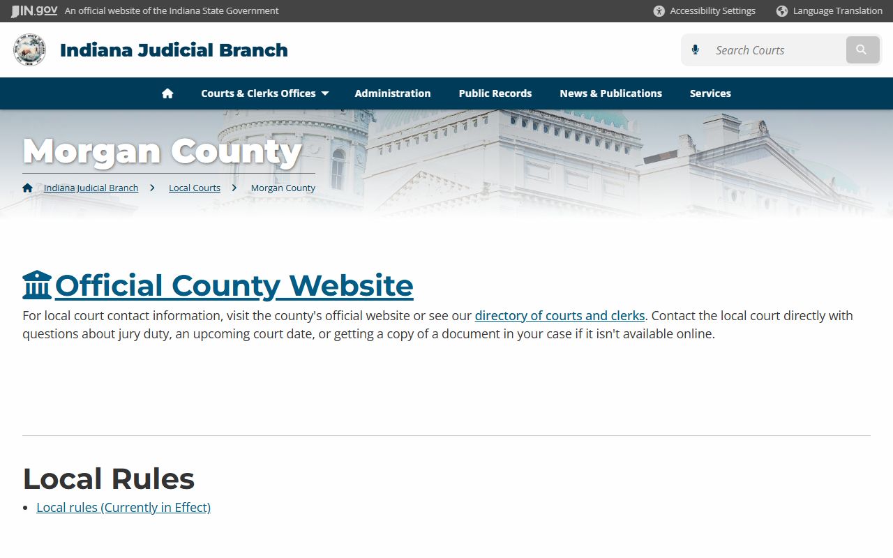 Indiana courts page for Morgan County criminal court records
