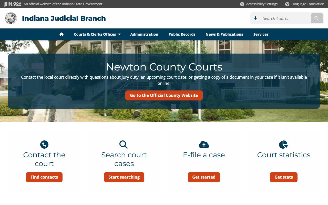 Indiana courts page for Newton County criminal court records