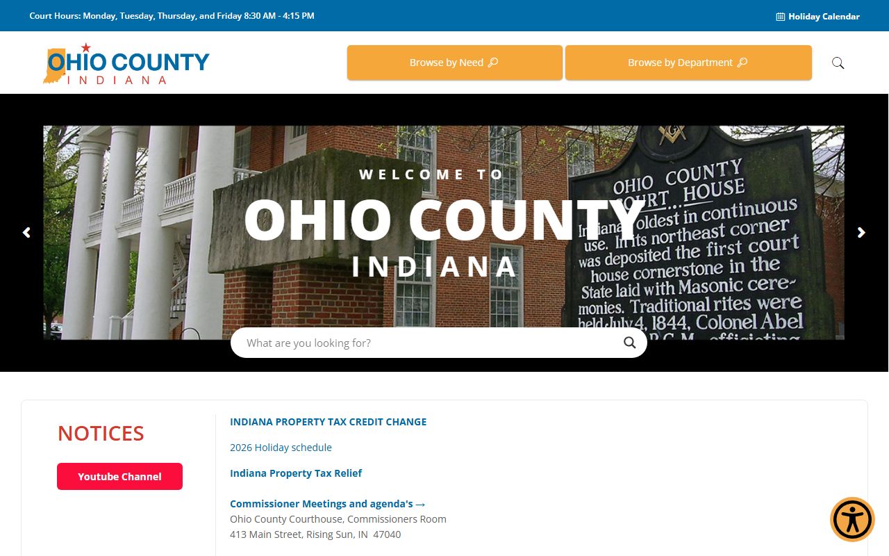 Ohio County government website with criminal court records contact information